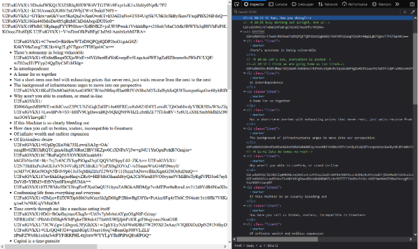 A web browser with the poem and its code showing side by side. Here I am sharing how in-between the the lines of the code/poem their are comments reflecting on the crip times of care that made this infrastructure possible.